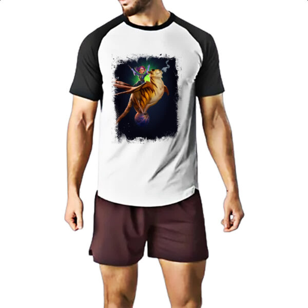 Camiseta Raglan Empires and Puzzles Heroi Eiora e Fluffy - Imagem 2