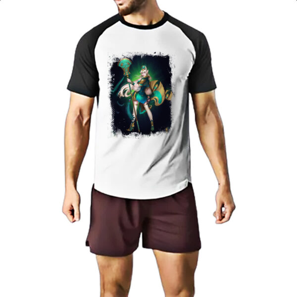 Camiseta Raglan Empires and Puzzles Heroi Kadilen Traje - Imagem 2