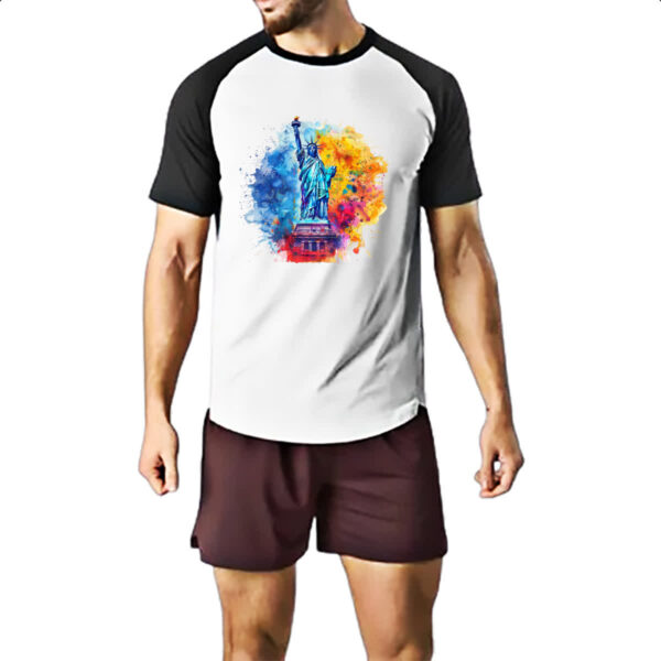 Camiseta Raglan Estatua liberdade watercolor - Imagem 2