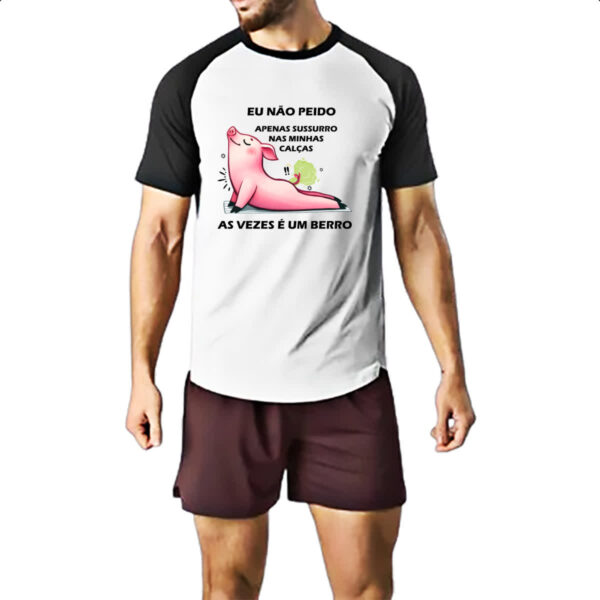 Camiseta Raglan Eu nao peido porco - Imagem 2