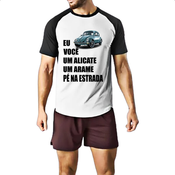 Camiseta Raglan Eu voce alicate arame pe na estrada - Imagem 2