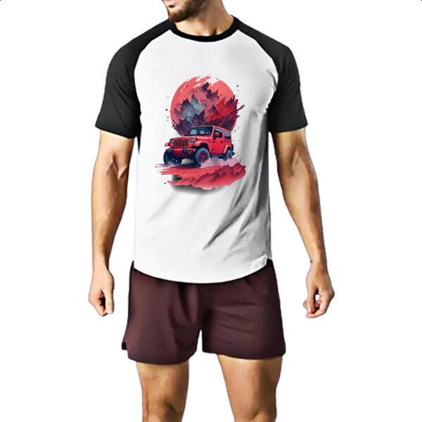 Camiseta Raglan Jeep Vermelho Sunset Art - Imagem 2