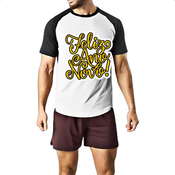 Camiseta Raglan Feliz ano novo escrita dourada - Imagem 2