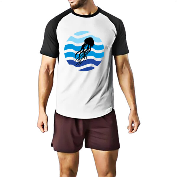 Camiseta Raglan Animais marinhos agua-viva silhueta sunset - Imagem 2