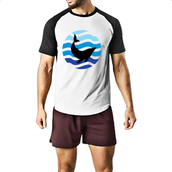 Camiseta Raglan Animais marinhos baleia silhueta sunset - Imagem 2