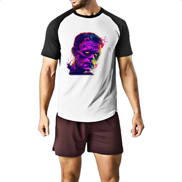 Camiseta Raglan Frankstein Neon Art Face - Imagem 2