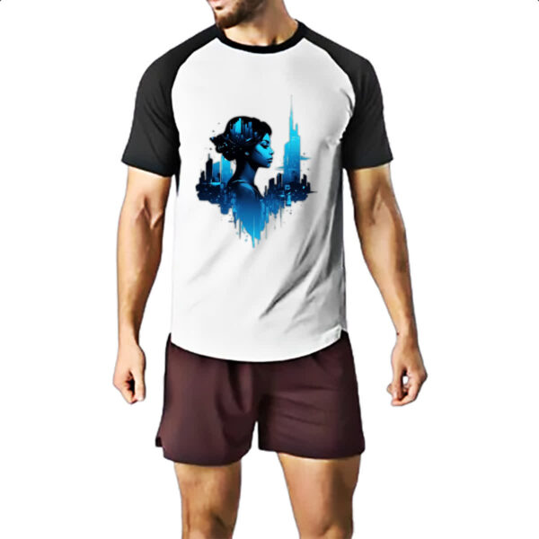 Camiseta Raglan Garota futurista silhueta - Imagem 2
