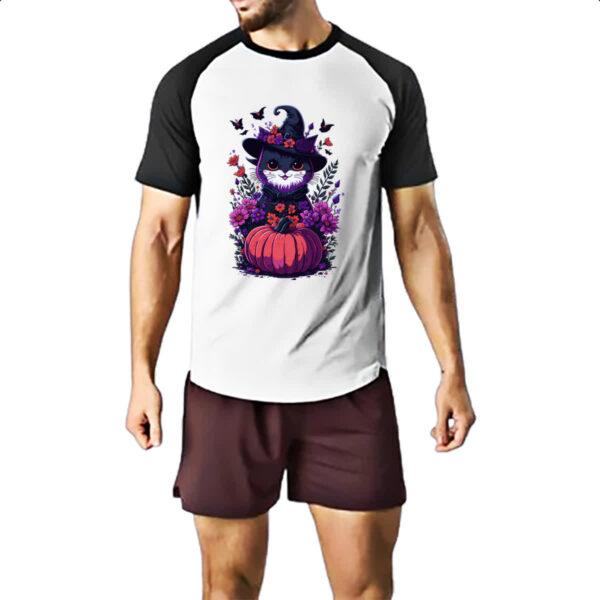 Camiseta Raglan Gatinha Bruxa com abobora - Imagem 2