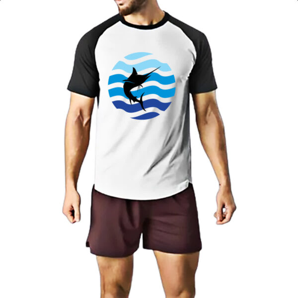 Camiseta Raglan Animais marinhos marlim silhueta sunset - Imagem 2