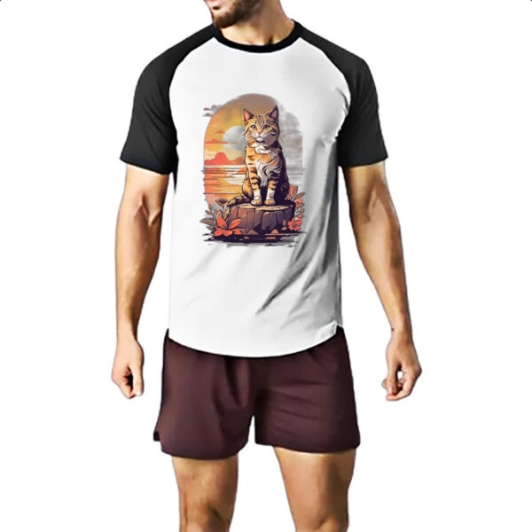 Camiseta Raglan Gato amarelo final de tarde - Imagem 2