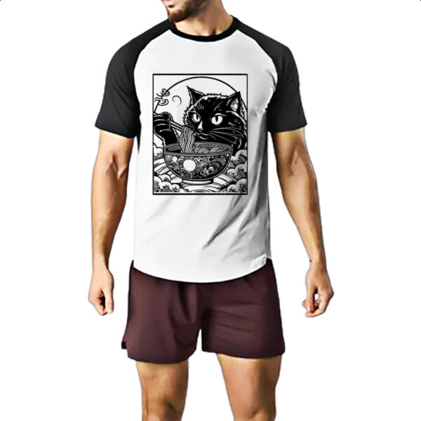 Camiseta Raglan Gato comendo lamen - Imagem 2