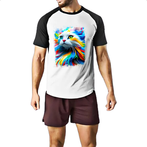 Camiseta Raglan Gato Splash Art Color - Imagem 2
