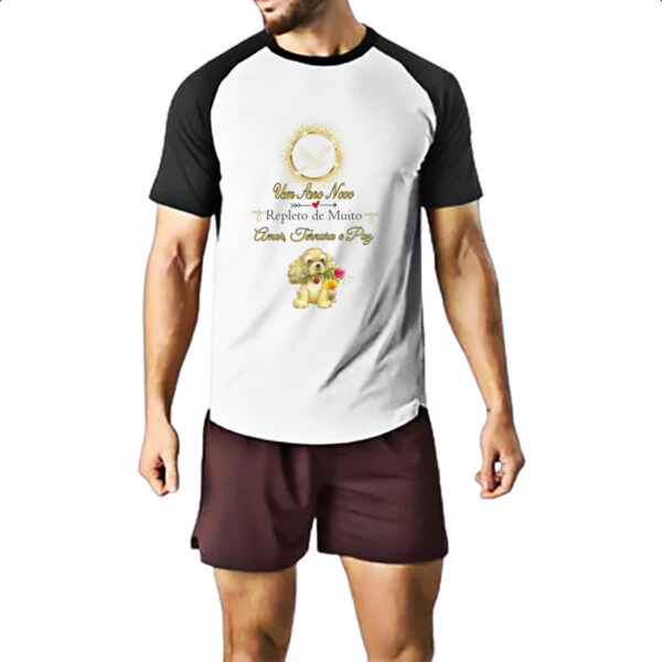 Camiseta Raglan Ano Novo Cachorro Fofo - Imagem 2