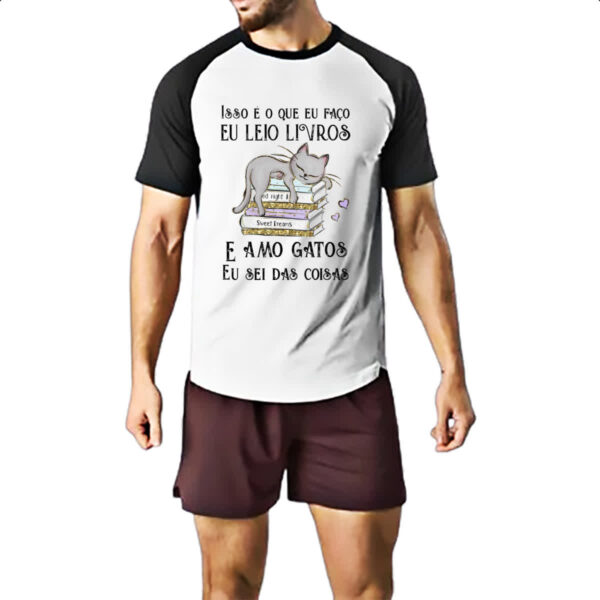 Camiseta Raglan Leio livro amo gatos - Imagem 2