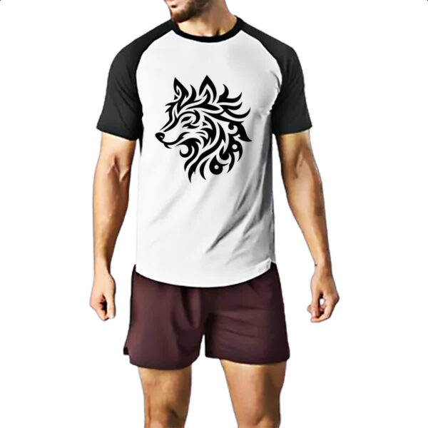 Camiseta Raglan Lobo silhueta tribal - Imagem 2