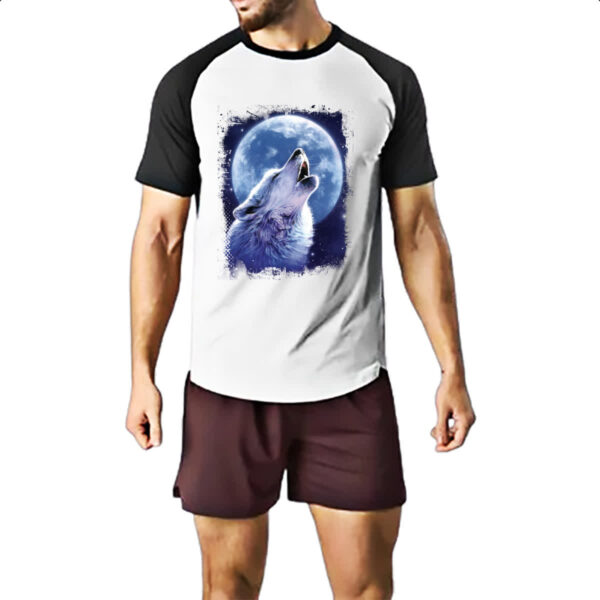 Camiseta Raglan Lobo uivando ao luar - Imagem 2