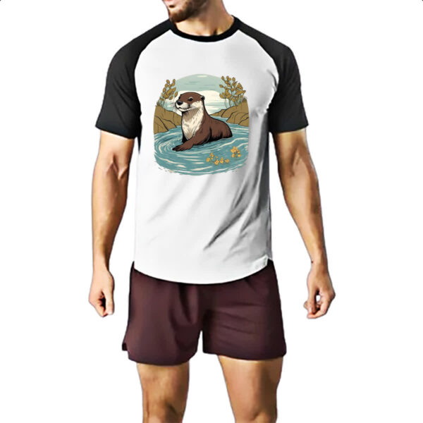 Camiseta Raglan Lontra nadando - Imagem 2