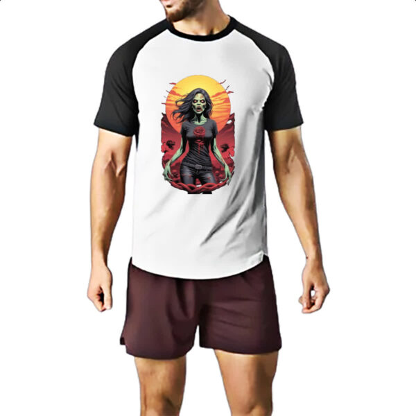 Camiseta Raglan Mulher Zumbi Sunset Art - Imagem 2