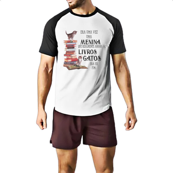 Camiseta Raglan Menina livros e gatos - Imagem 2
