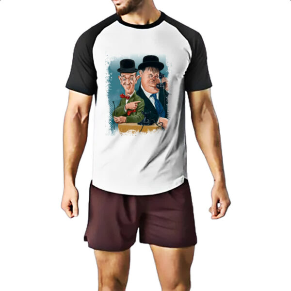 Camiseta Raglan Nostalgia O Gordo e o Magro Caricatura - Imagem 2
