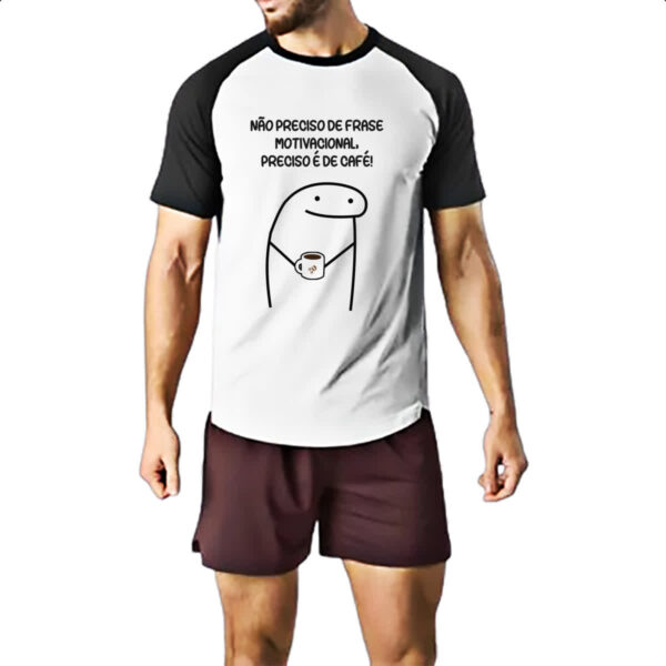 Camiseta Raglan Nao Preciso de Frase Motivacional preciso e de cafe - Imagem 2