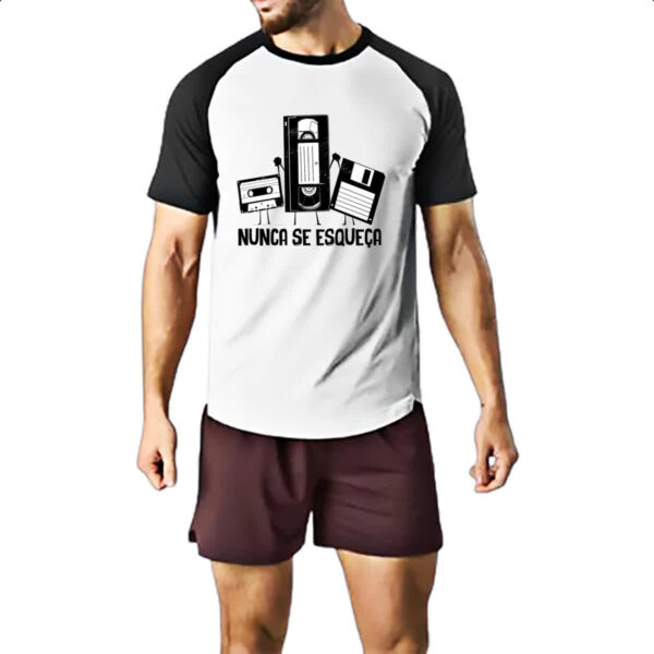 Camiseta Raglan Nunca se esqueca K7 VHS e Disquete - Imagem 2