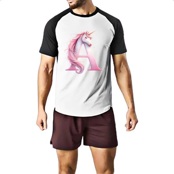 Camiseta Raglan Unicornio Alfabeto Letra A - Imagem 2