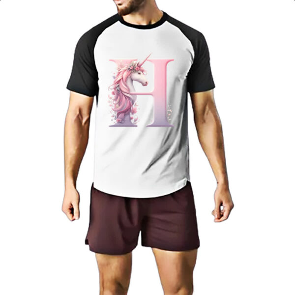 Camiseta Raglan Unicornio Alfabeto Letra H - Imagem 2