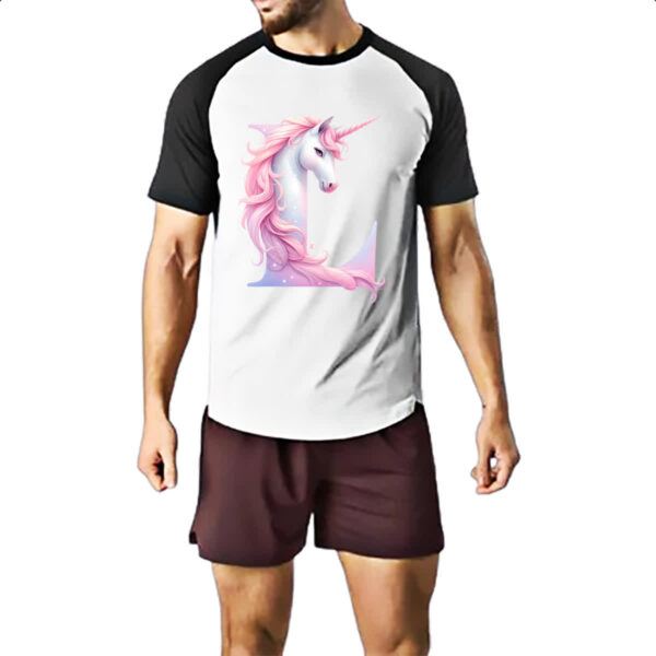 Camiseta Raglan Unicornio Alfabeto Letra L - Imagem 2