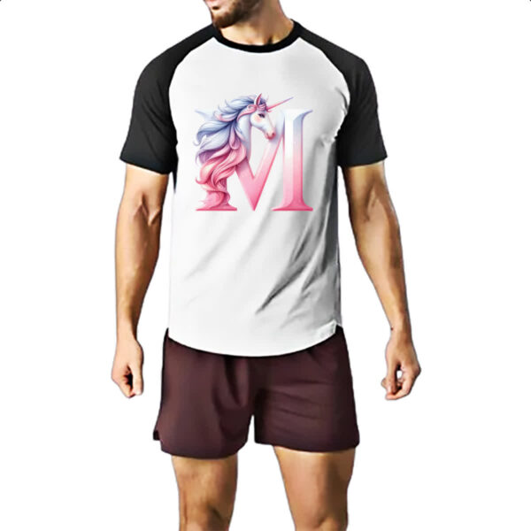 Camiseta Raglan Unicornio Alfabeto Letra M - Imagem 2