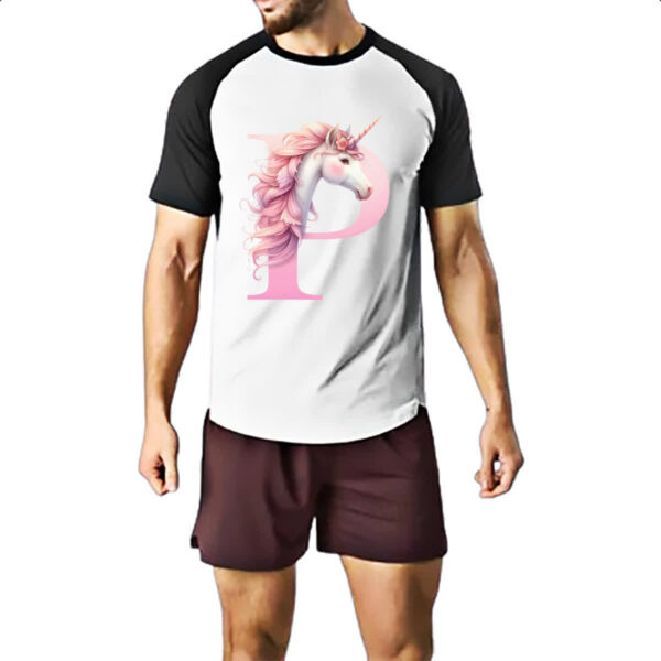 Camiseta Raglan Unicornio Alfabeto Letra P - Imagem 2
