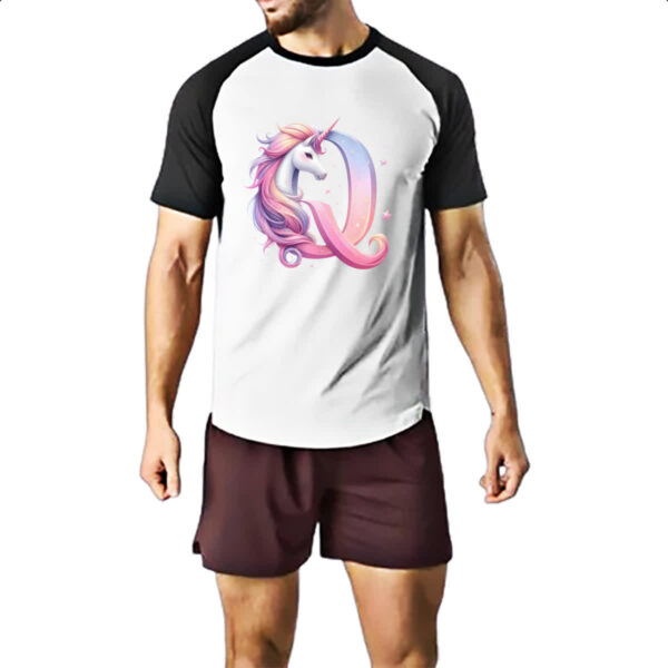 Camiseta Raglan Unicornio Alfabeto Letra Q - Imagem 2