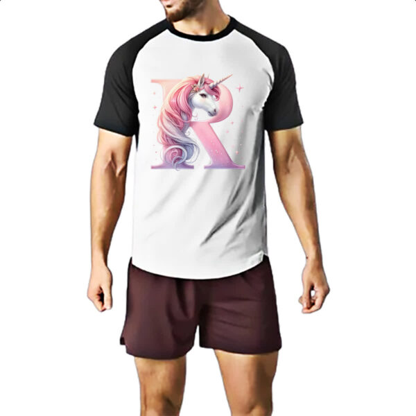 Camiseta Raglan Unicornio Alfabeto Letra R - Imagem 2