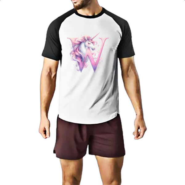 Camiseta Raglan Unicornio Alfabeto Letra W - Imagem 2