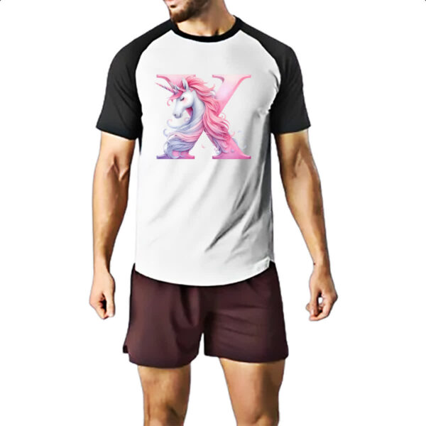 Camiseta Raglan Unicornio Alfabeto Letra X - Imagem 2
