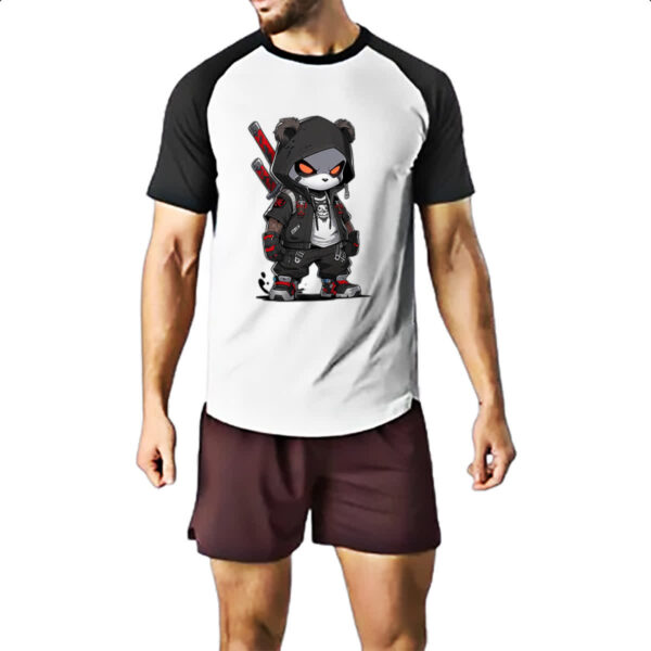 Camiseta Raglan Panda chibi ninja - Imagem 2