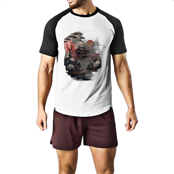 Camiseta Raglan Paisagem Asia tinta a oleo - Imagem 2