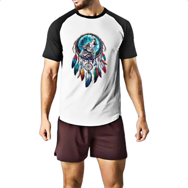 Camiseta Raglan Apanhador de sonhos lobo uivando - Imagem 2