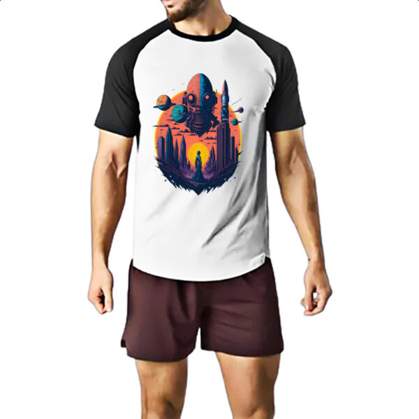 Camiseta Raglan Planeta Alien Cidade Futuristica - Imagem 2