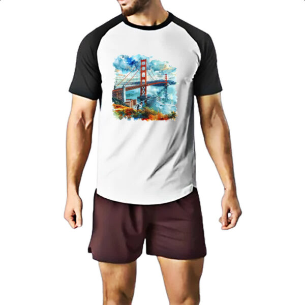 Camiseta Raglan Ponte Golden Gate watercolor - Imagem 2