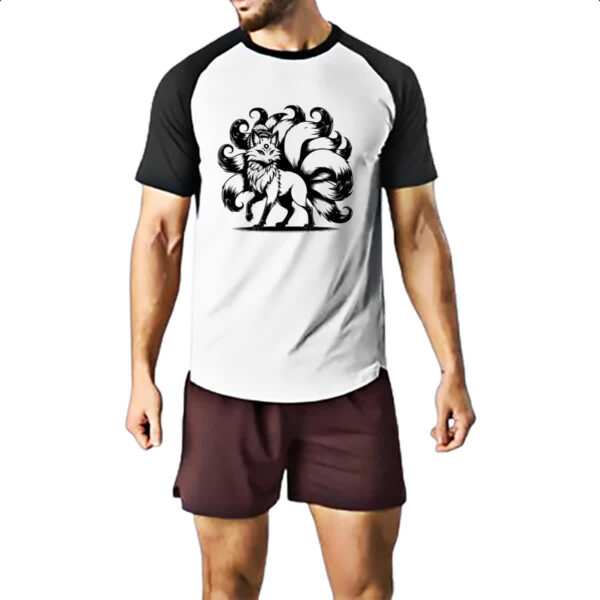 Camiseta Raglan Raposa nove caudas mitologia japao - Imagem 2