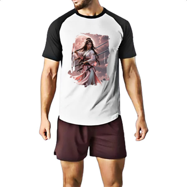 Camiseta Raglan Samurai girl sunset rosa - Imagem 2