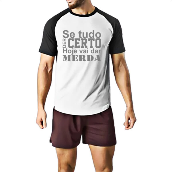 Camiseta Raglan Se tudo der certo hoje cinza - Imagem 2