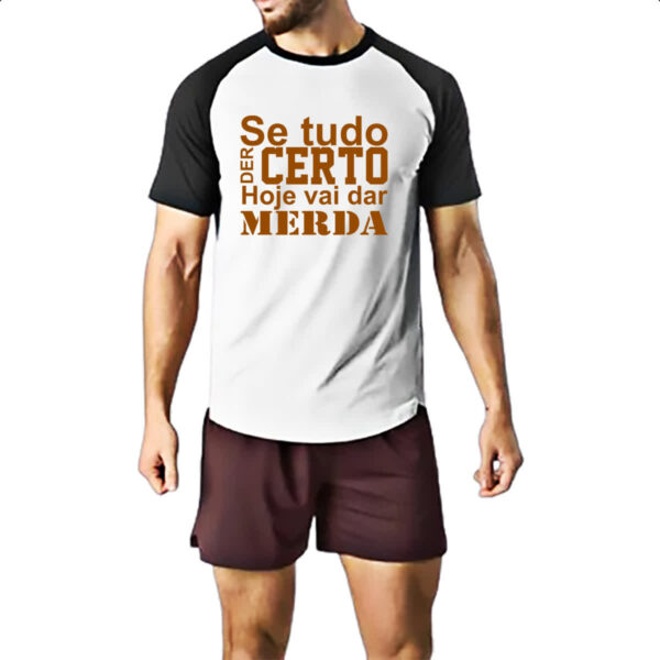 Camiseta Raglan Se tudo der certo hoje marrom - Imagem 2