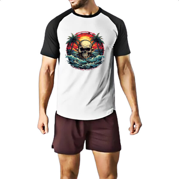Camiseta Raglan Skull Sea Arte Sunset - Imagem 2