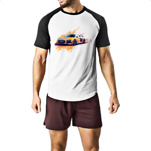 Camiseta Raglan Audi R8 Amarelo Splash Art - Imagem 2