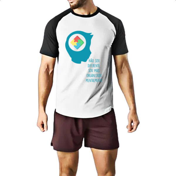 Camiseta Raglan Autismo nao diferente mais organizado mentalmente - Imagem 2