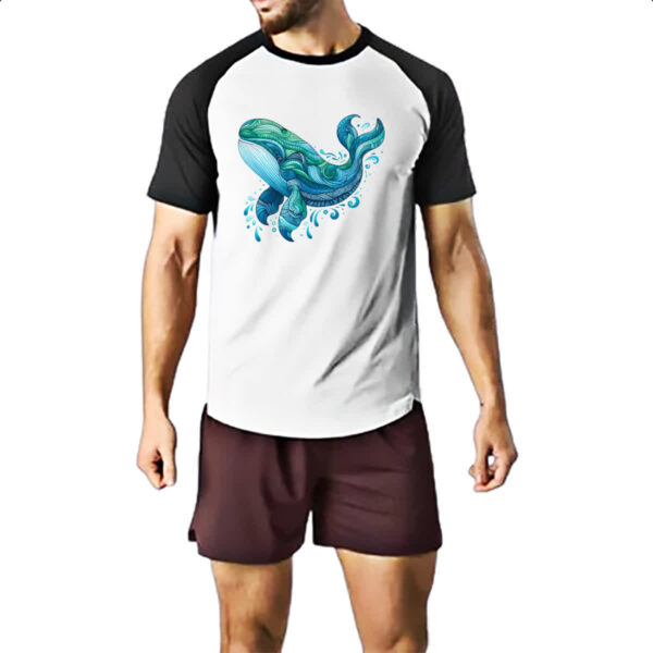 Camiseta Raglan Baleia estilo tribal watercolor - Imagem 2