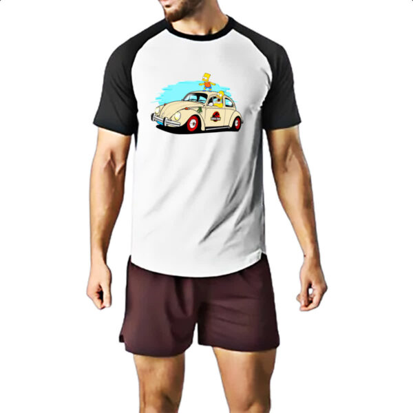 Camiseta Raglan Bart e Hommer no fusca do Jurassic Park - Imagem 2