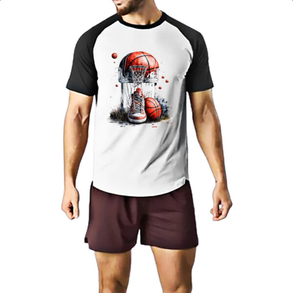 Camiseta Raglan Basquete tenis cesta e bola - Imagem 2
